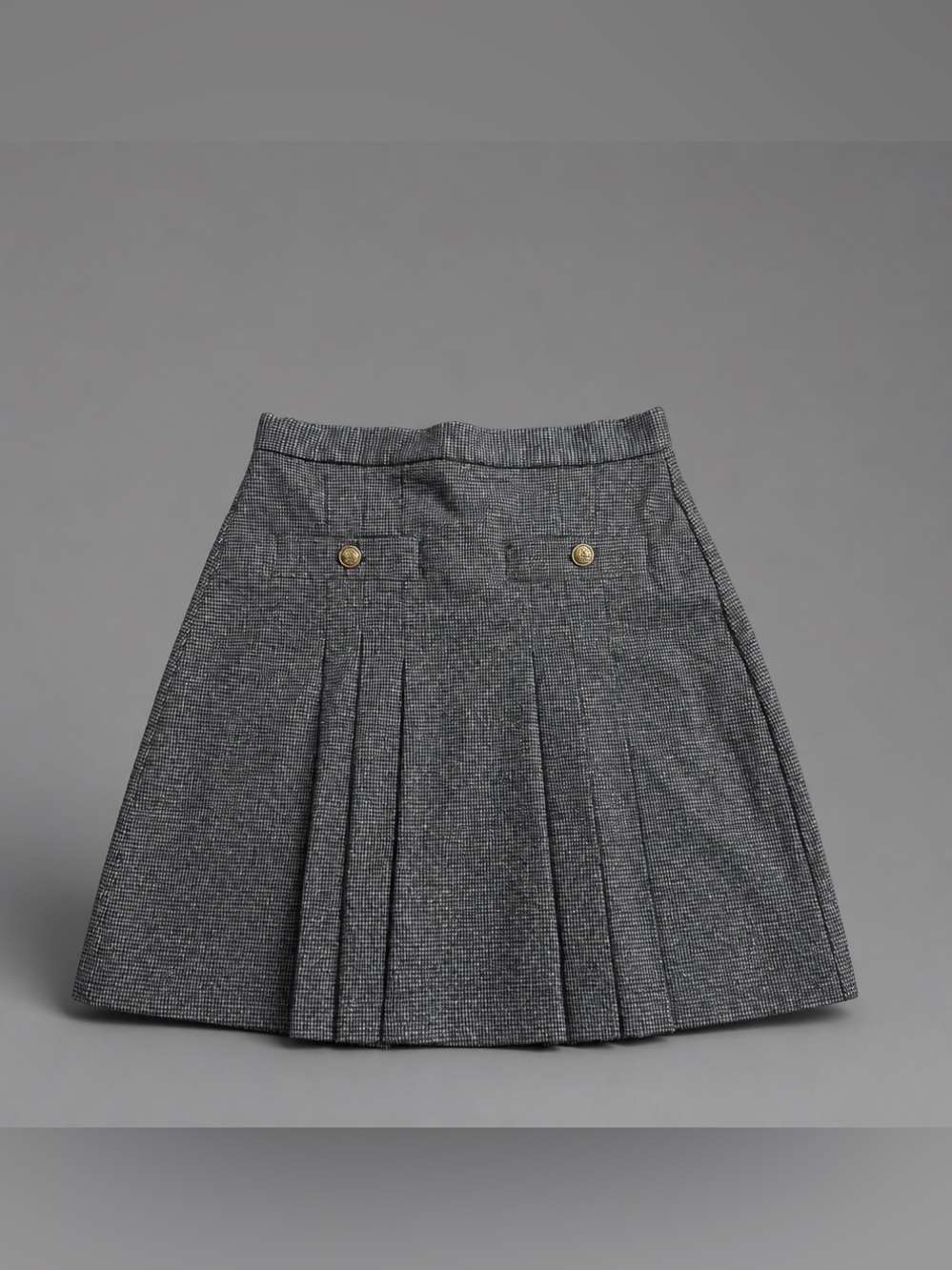 LOFT Gray Pleated A-Line Skirt with Gold Buttons